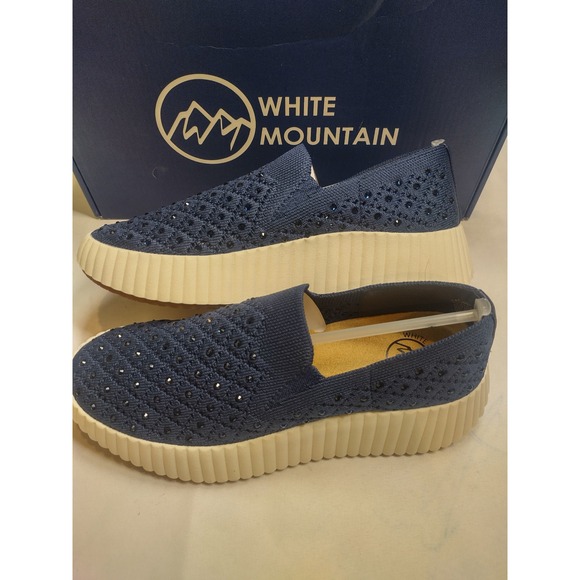 White Mountain Shoes - White Mountain Dyles Navy Blue Rhinestone Knit Platform Slip On Sneakers 6.5